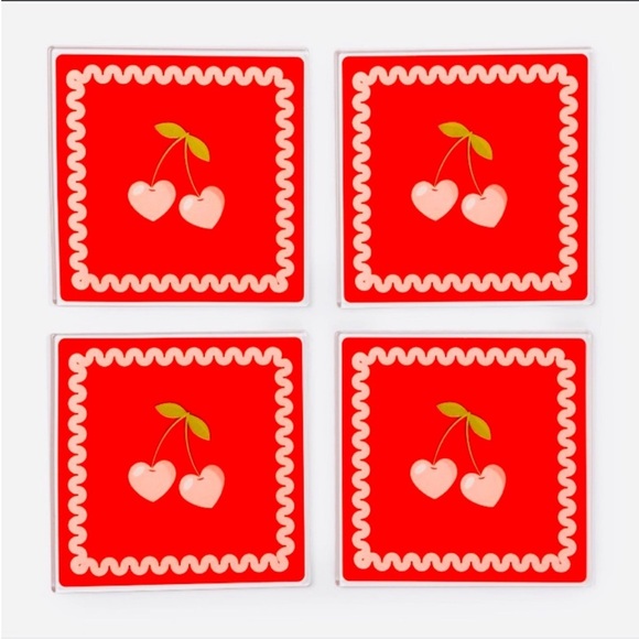 Target Bullseye Playground Valentine’s Day Red Cherry 4 Pack Coasters - Picture 1 of 3